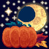 Harvest Honeymoon Icon The icon of the page. A pixel-art pumpkin sits by autumn leaves, with a large, crescent moon behind it. Stars twinkle around the objects.